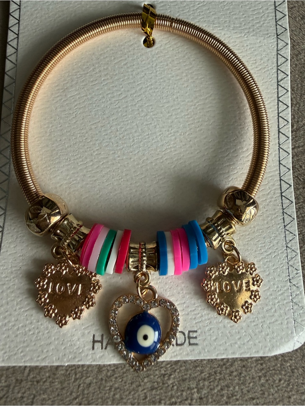Mint Gold-Tone Coil Bracelet with Pink, Blue, Green & White Accents